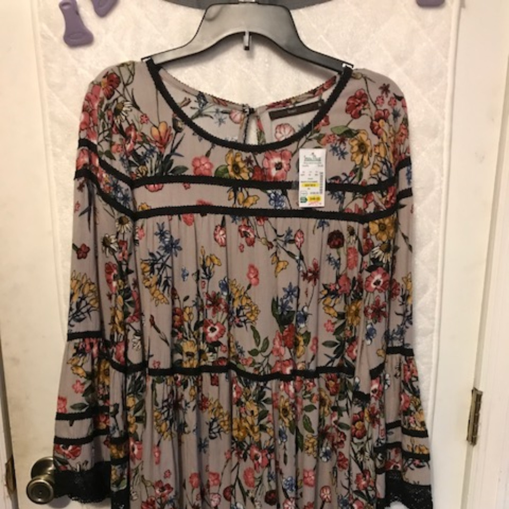 Hazel Dress XL Multi-Flower, Black piping